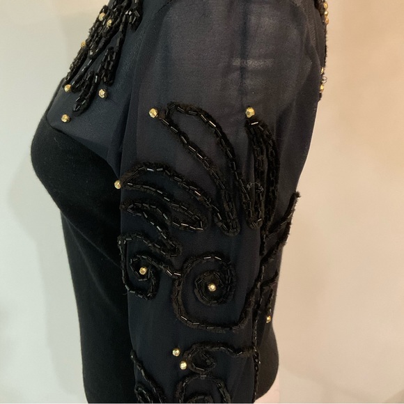 ANDREA JOVINE 100% WOOL BODY MESH TOP WITH ROPING FLOWER BEADING NWOT SIZE M - Picture 4 of 9